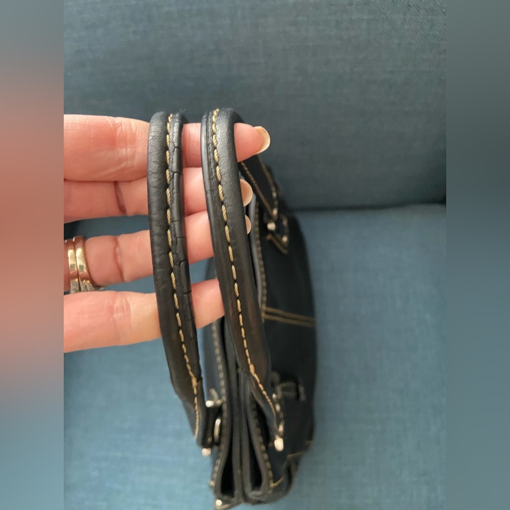 Fossil Black Leather Double Handles Shoulder Handbag Purse Silver Tone Hardware - Picture 11 of 16